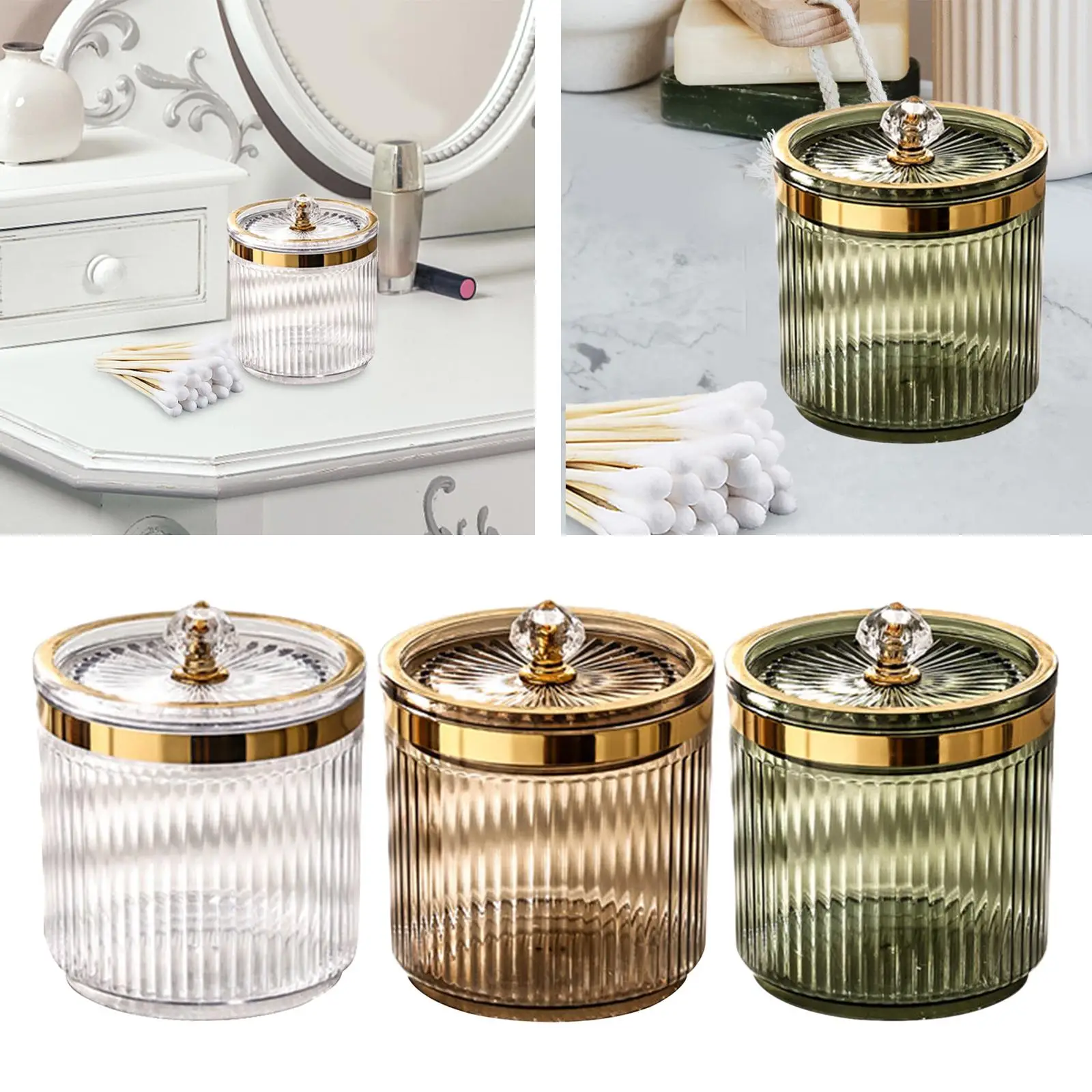 Cosmetic Organizer with Lid Transparent Makeup Cotton Swab Ball Pad Holder