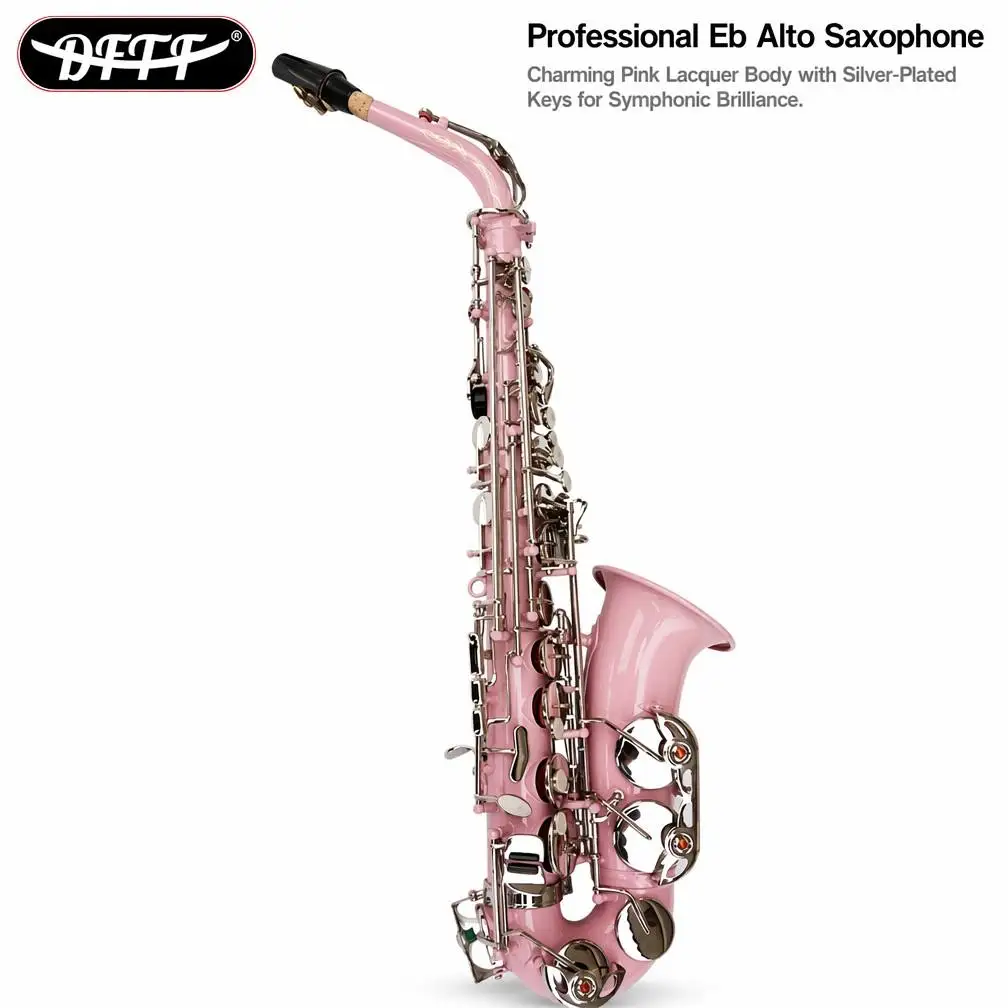 Wholesale Price Matt Pink Lacquer Alto Saxophone With Gold Lacquered Key High Grade Saxophone Eb Key Wood Wind Instruments