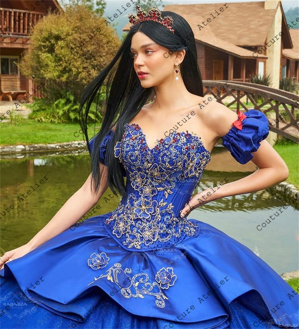 Vestido de baile azul real mexicano para quinceañera, bordado, Formal, con cordones, princesa dulce 16, 15 años