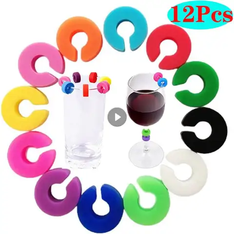 12Pcs 실리콘 레드 와인 유리 식별 마커 매력 샷 유리 컵 레이블 태그 표지판 파티 음식 음료 바 액세서리 도구