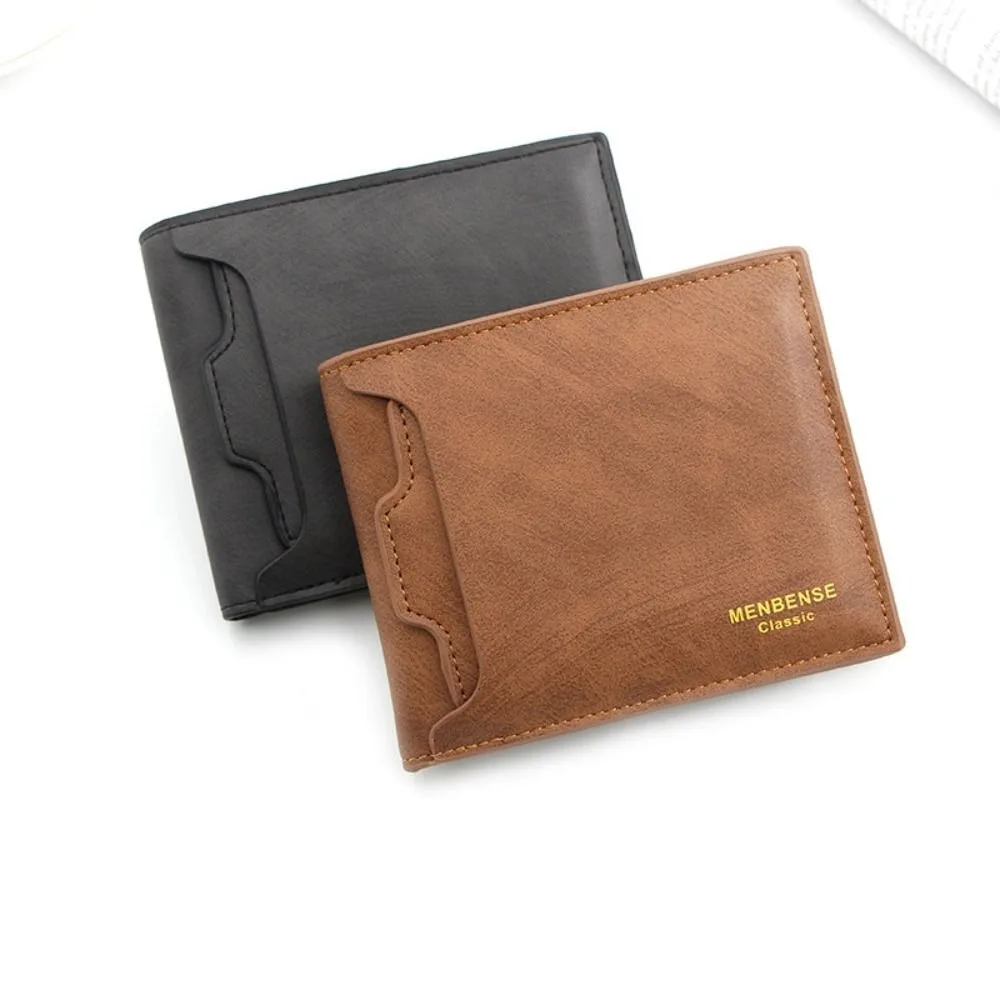 

Portable Classic Men Wallets Short Leather Male Purse Solid Color Minimalist Card Holder Credit ID Card