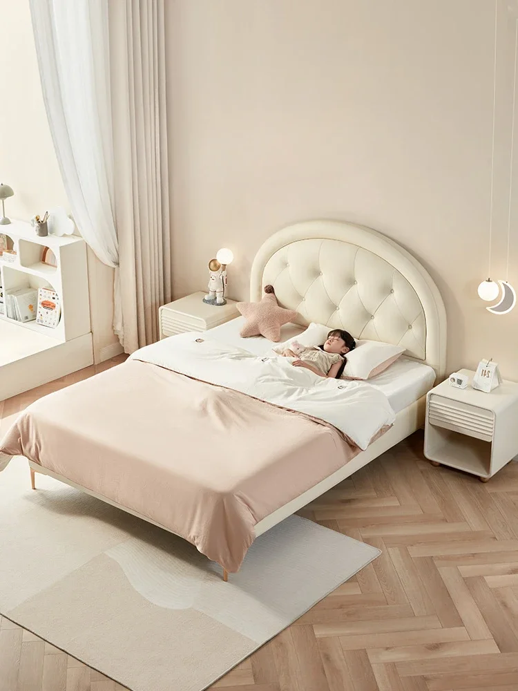 Girl cream bed princess bed boy single upholstered  light luxury ins bedroom simple