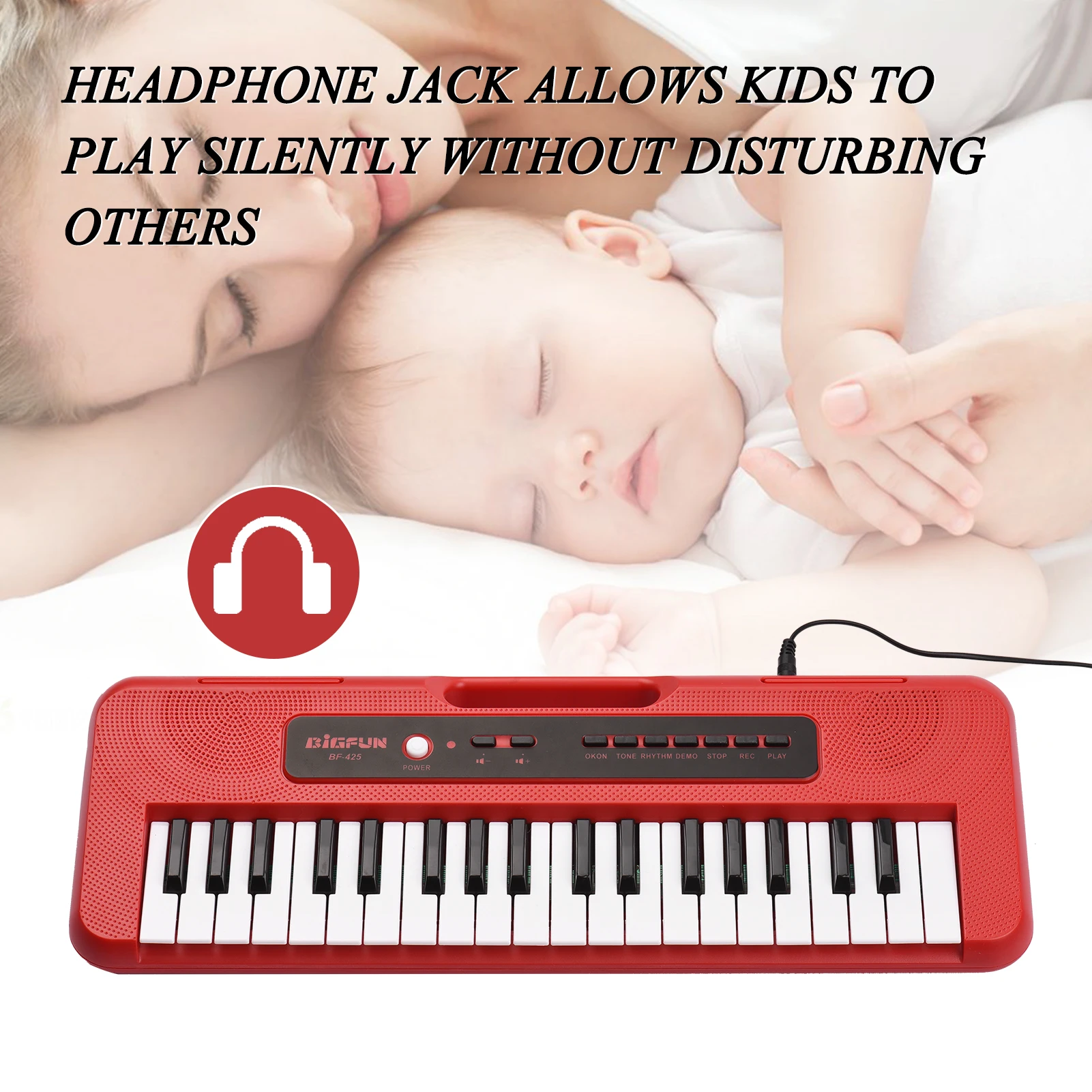 BIGFUN 37 Key Children Electronic Piano with Mini Microphone Preset 10 Demos Supports Recording Headphone/ Aux in Jack Keyboard