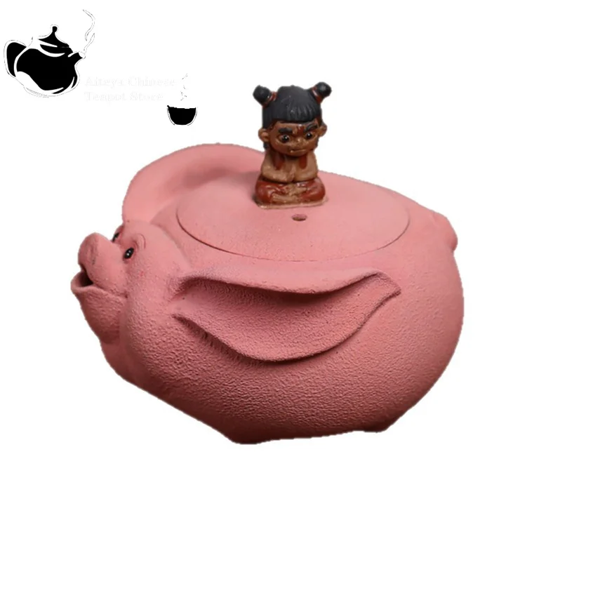Tetera púrpura Yixing, lodo de barro de mineral original en polvo, tetera de mano Nezha Flying Pig, tetera ornamental para mascotas