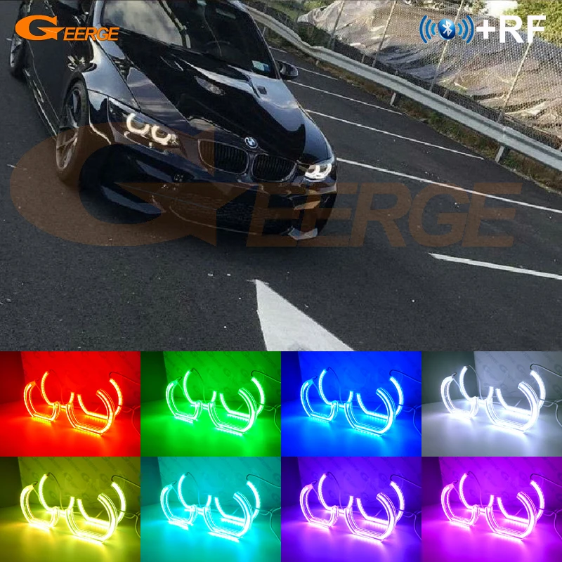 For BMW 3 Series E90 E91 E92 E93 M3 RF Remote Bluetooth APP Multi Color Crystal DTM M4 Style RGB LED Angel Eyes Kit Halo Rings