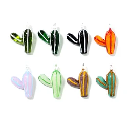 2pcs Miniature Glass Cactus Charm Pendant Cute Plant Ornament for DIY Handmade Craft Supplies Creative Holiday Gifts to Friends