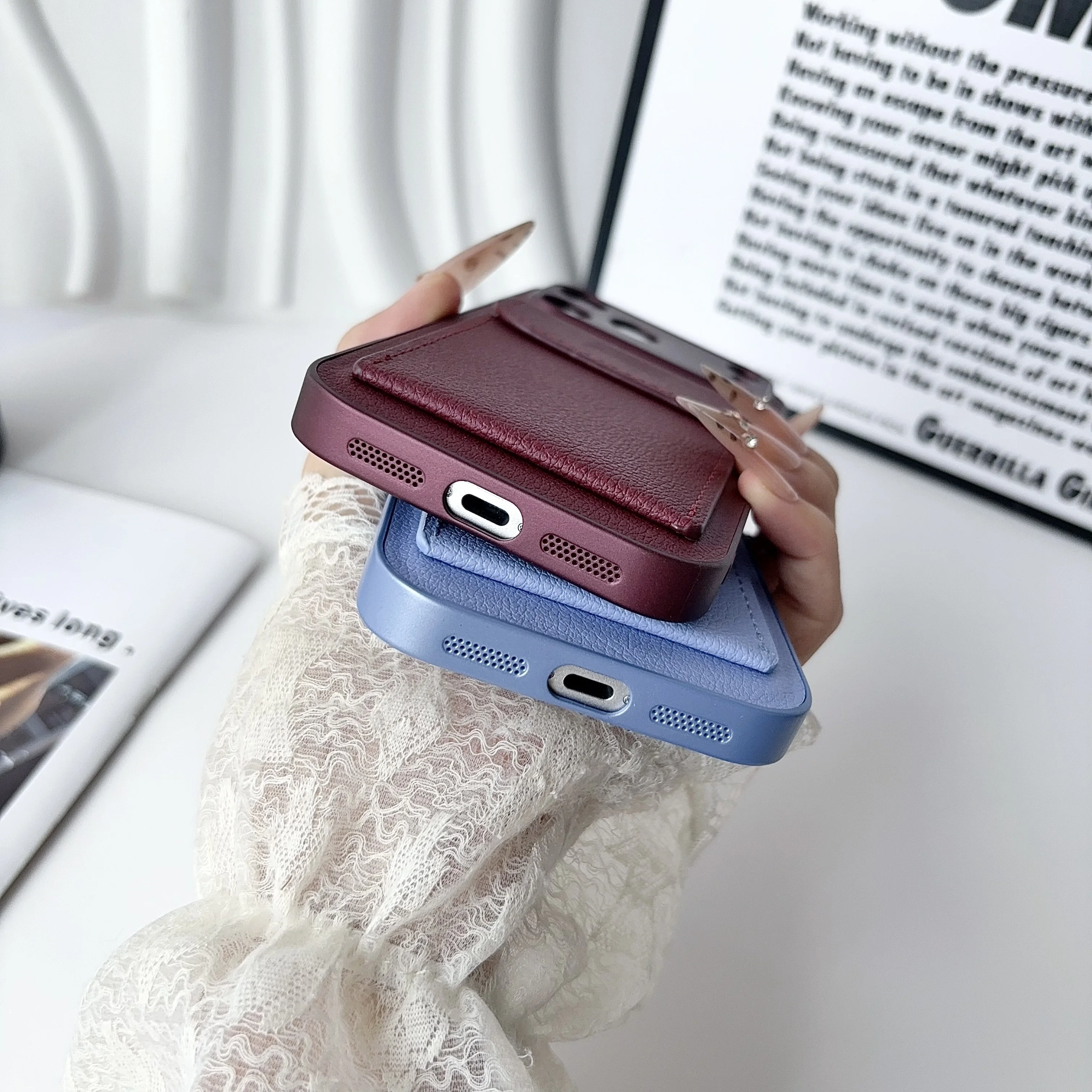 Luxury Leather Card Holder Wallet Case For iPhone 18 17 Air 16 15 14 13 Pro Max Camera Protection Shockproof Matte Bumper Cover view 6