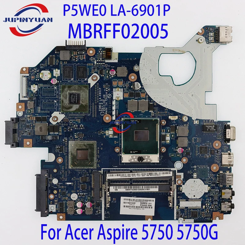 

P5WE0 LA-6901P For Acer Aspire 5750 5750G Laptop Motherboard With GT520M GT540M GT610M GT630M 1GB GPU HM65 DDR3 MBRFF02005