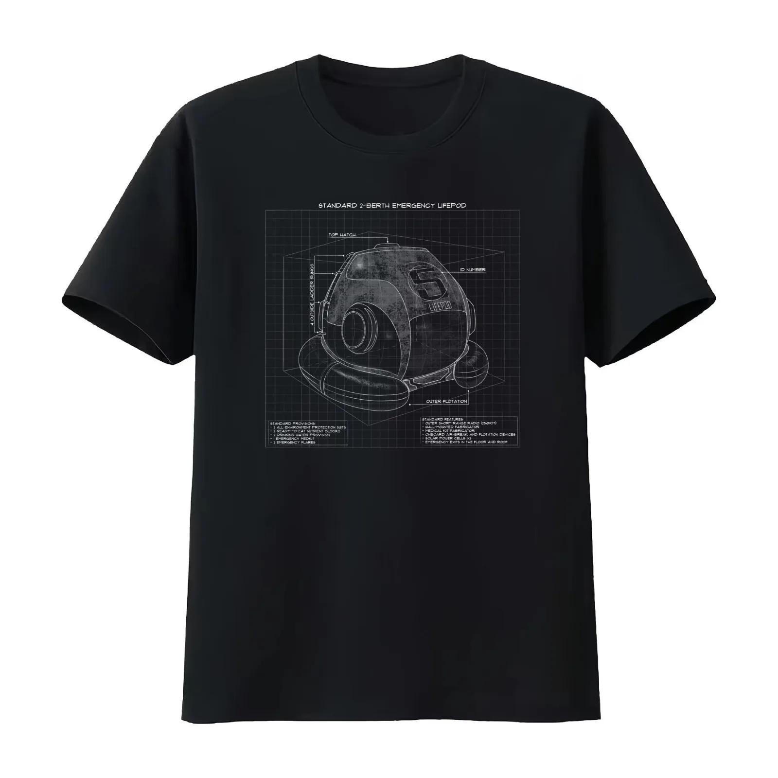 Lifepod Blueprint - Transparent T-Shirt Summer Casual Cotton Tee Oversized Streetwear Tops Vintage Graphic Print 100% Cotton