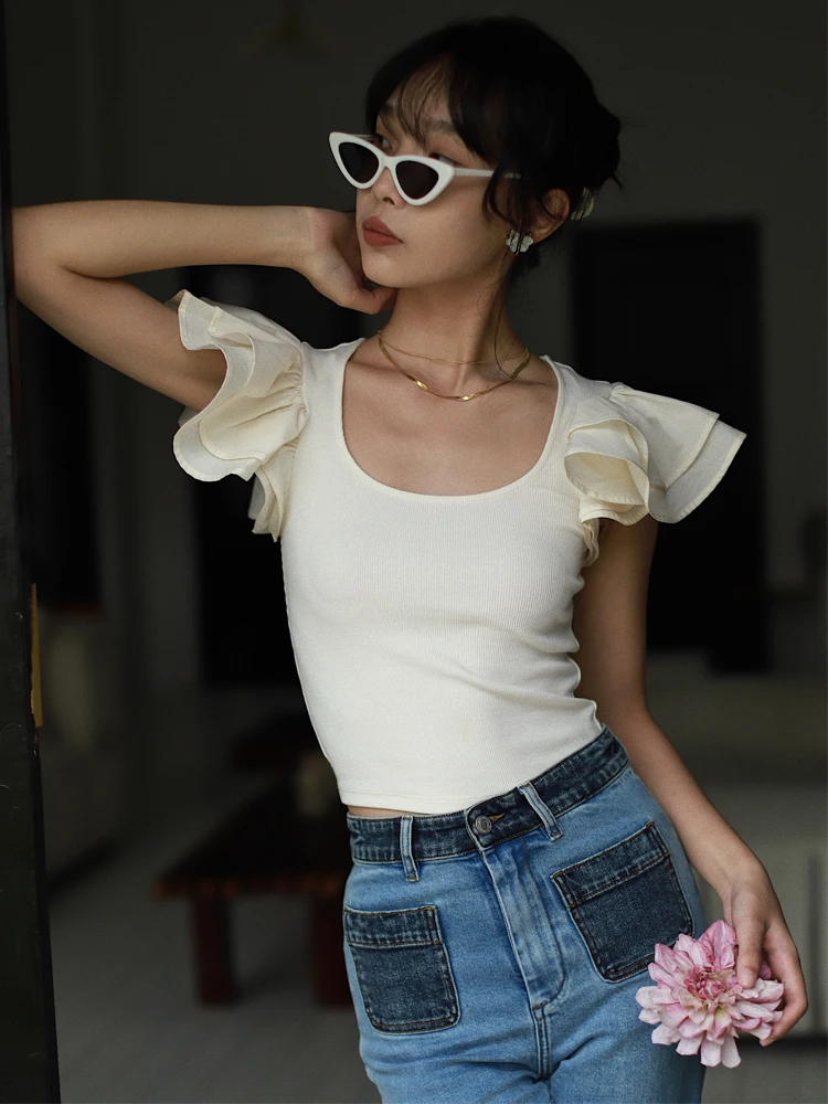 

Женская футболка Otherbela с круглым вырезом и коротким рукавом, однотонная, облегающая, эластичная, повседневная, с эффектом стройности