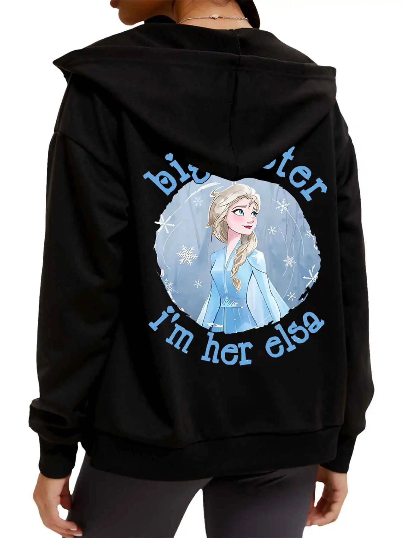Herbst und Winter Disney Fashion Hoodie Exquisite Prinzessin Elsa Print Lose Langarm Damen Sweatshirt Reißverschluss Hoodie Jacke