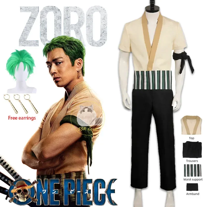 

Movie Roronoa Zoro Cosplay Roronoa Fantasia Zoro Cosplay Costume Uniform Wig Earrings Adult Halloween Carnival Party Costumes