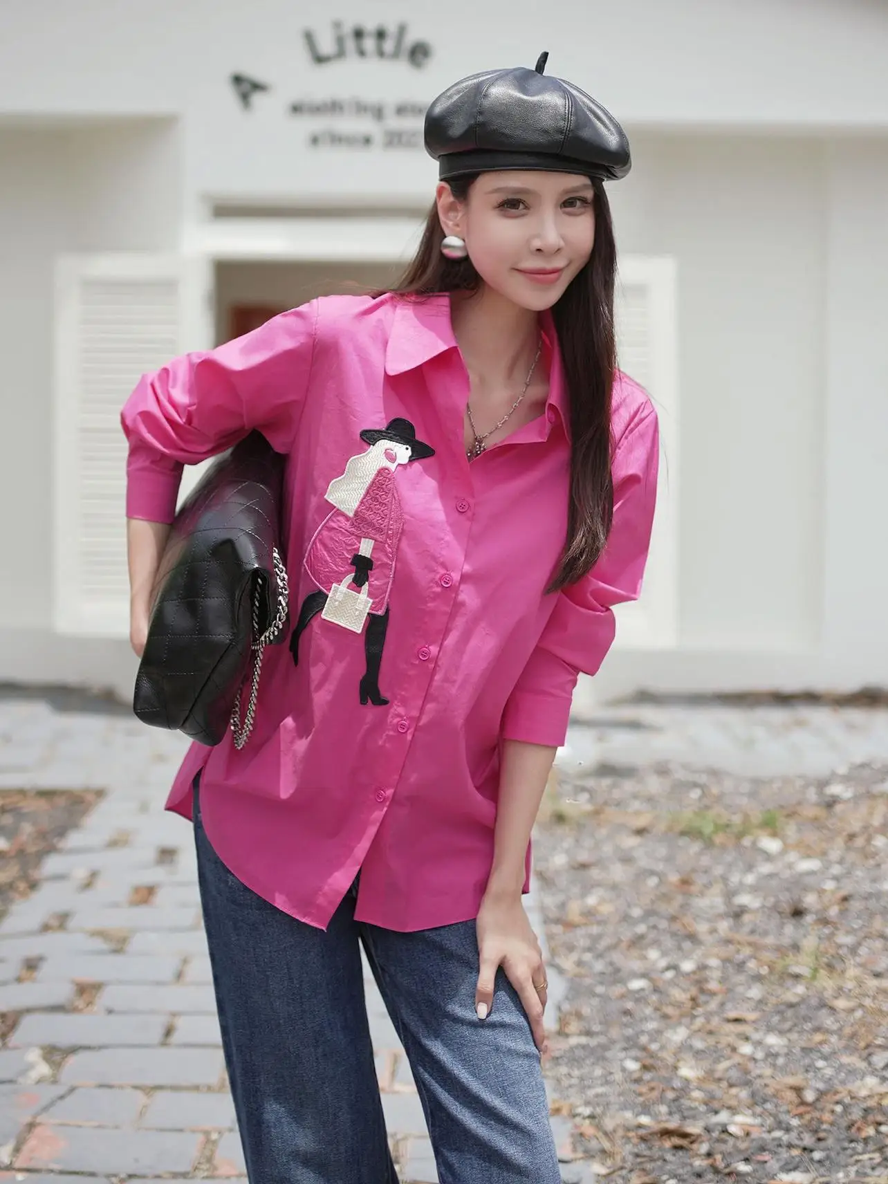 

Сводная вышивка ручной работы, свободная повседневная женская осенняя новинка, простой длинный воротник из полиэстера с воротником све