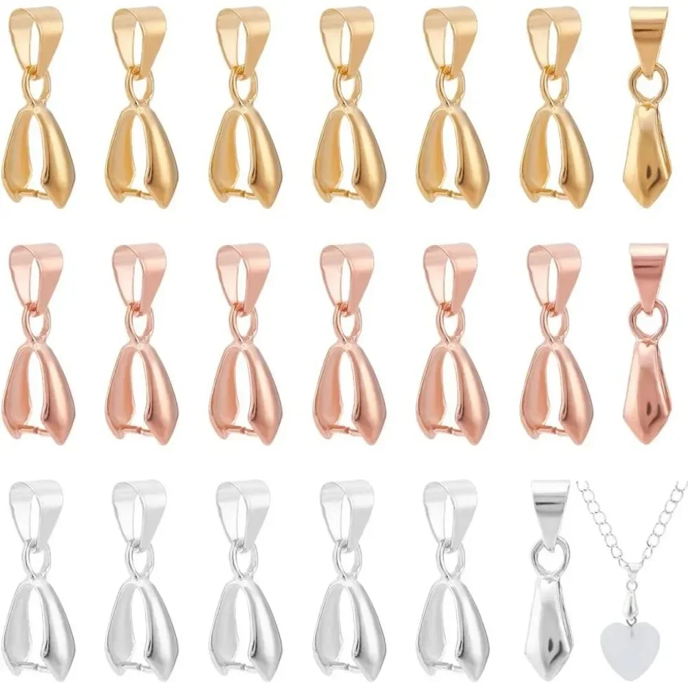 90 pcs 3 Colors Brass Pinch Bails Pinch Clip Bail Clasp Dangle Charm Bead Pendant Connector Findings Golden/Silver/Rose Gold