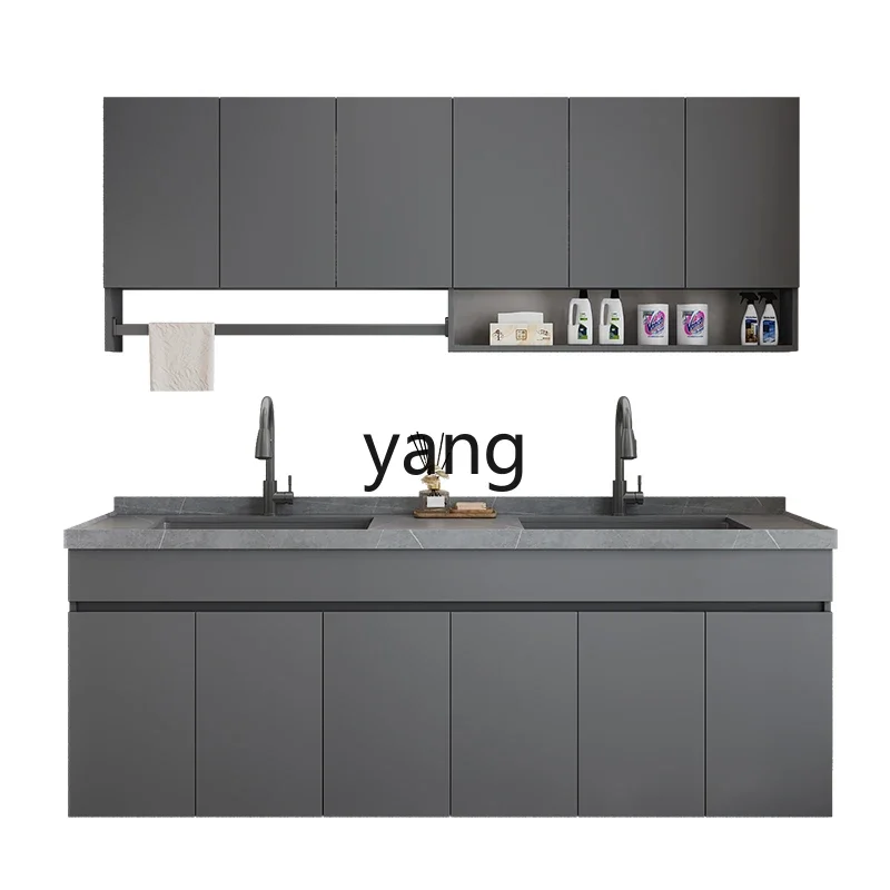 LHH  Honeycomb Aluminum Whole Board Balcony Cabinet Washing Cabinet Ceramic Basin Double Pool Washing Cabinet