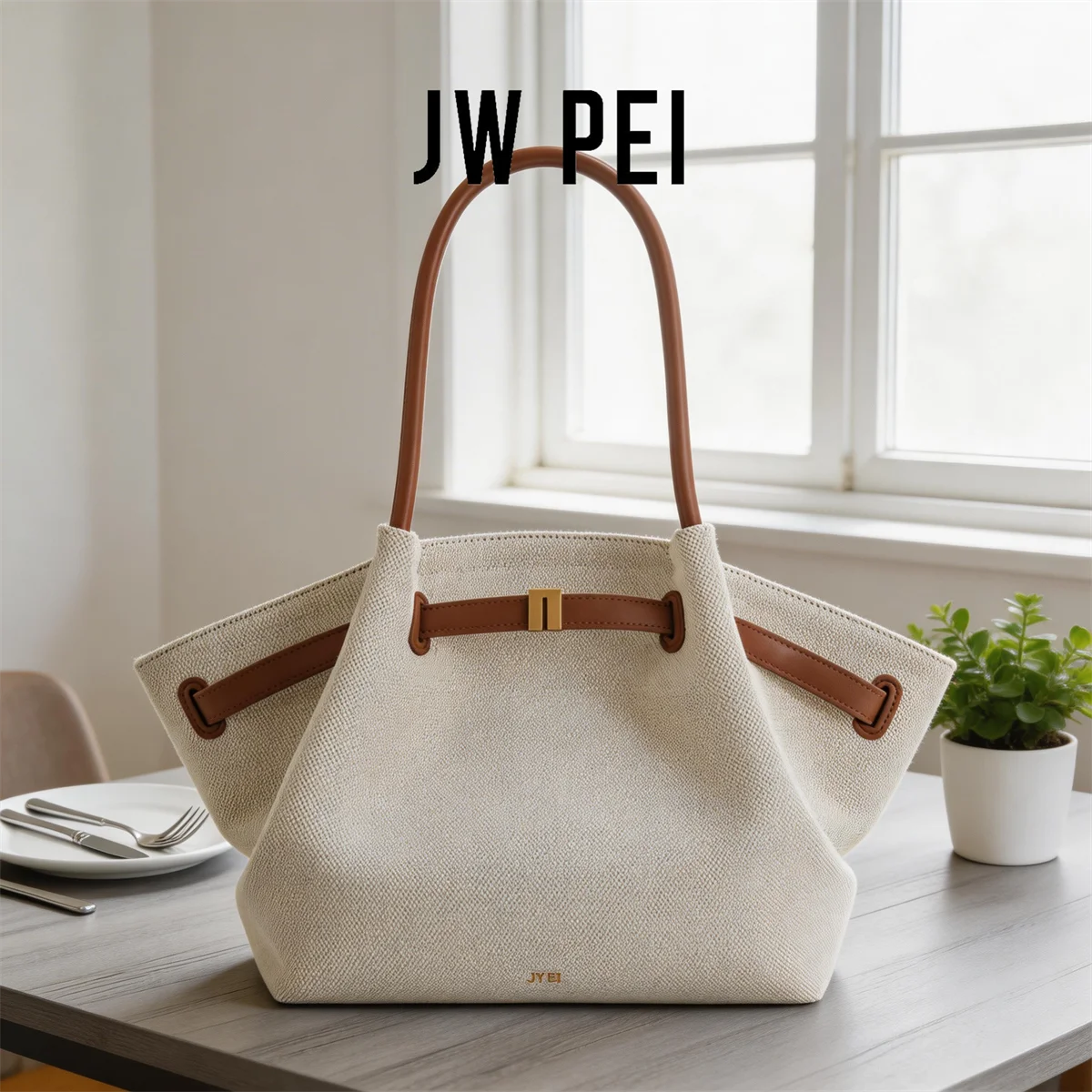 

Женская дизайнерская сумка-пельмень JW PEI, коричневая, из холщовой ткани, через плечо, из веганской кожи, высококачественная, стильная, на каждый день