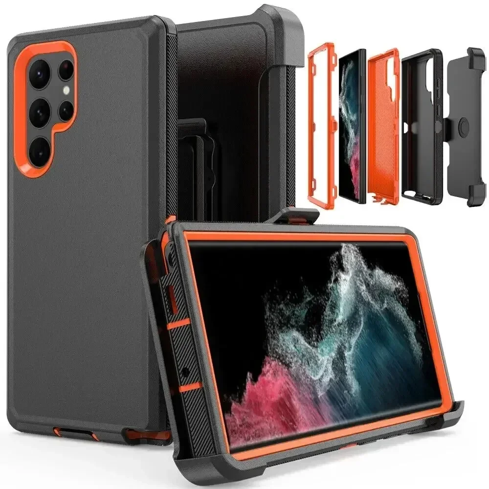 3IN1 Rugged Armor With Clip Case for Samsung Galaxy S25 S24 S23 Ultra Plus FE A06 A16 A55 A35 A25 A15 5G PC+TPU Otter Cover Box