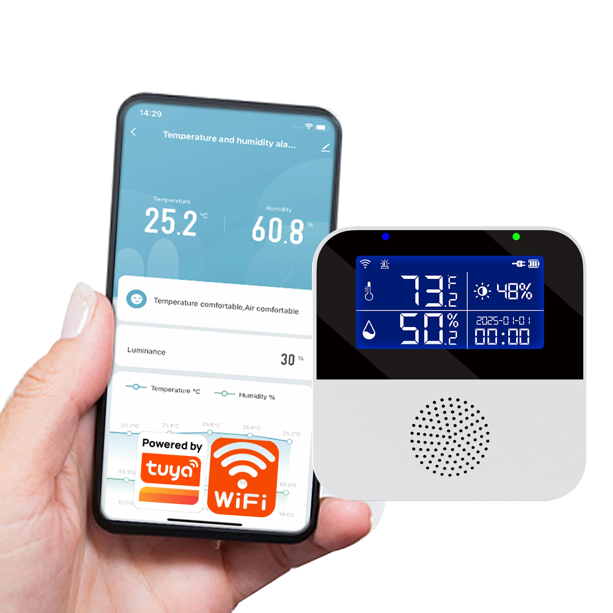 

Tuya Smart Wi-Fi Датчик температуры и влажности Термометр Удаленный мониторинг в реальном времени Поддержка Alexa Google Home