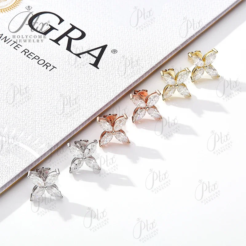 New Earring Jewel Marquise Shape Moissanite D Color 925 Sterling Silver Plated 14K 18K Women Jewelry Hot sale Fine Wedding Gift