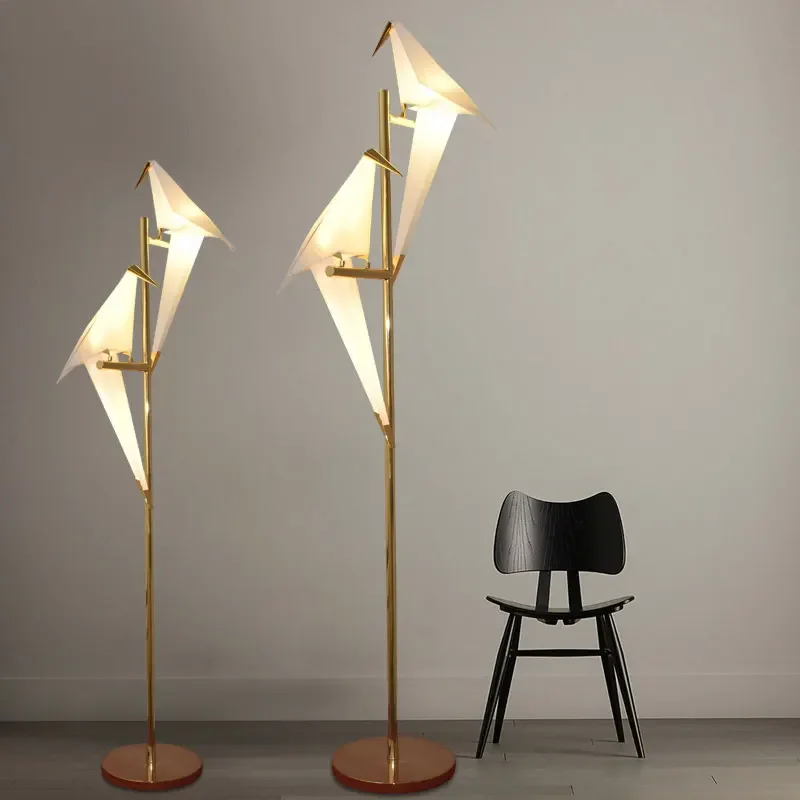 Modern Paper Birds Floor Lamp Gold Art Standing Led Lights for Living Room Bedside Origami Floor Lighting Fixture Home Luminaire