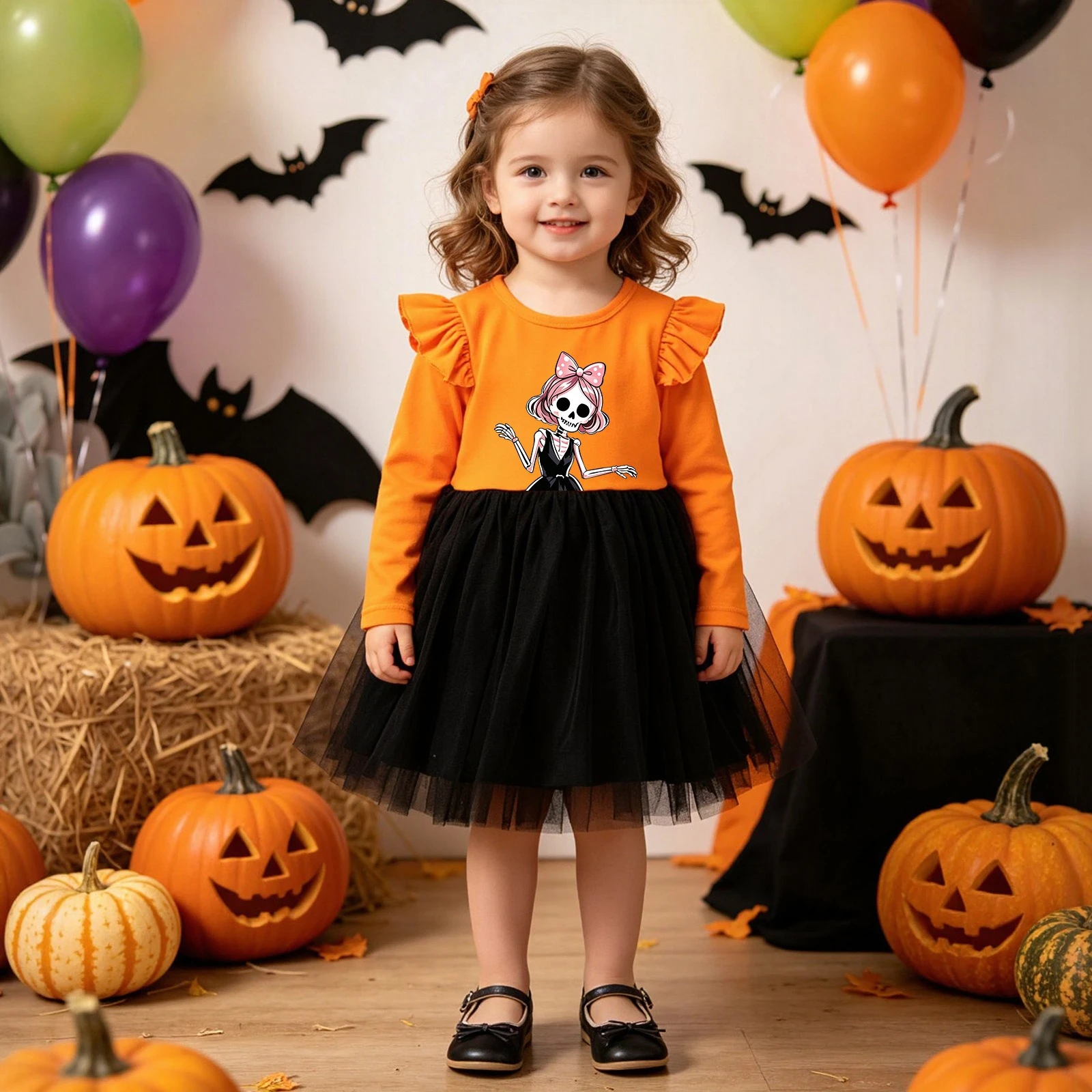 Kids Girls Dress Cute Skull Print Festival Celebration Baby Party Show Princess Dress