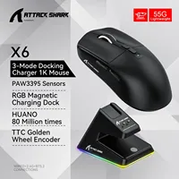 Attack Shark X6 PAW3395 Bluetooth Mouse,Tri-Mode Connection,RGB Touch Magnetic Charging Base,Macro Gaming Mouse