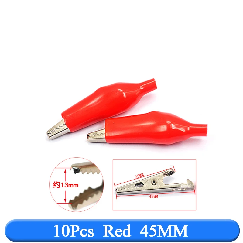 10Pcs 28MM/35MM/45MM Metal Alligator Clip G98 Crocodile Electrical Clamp for Testing Probe Meter Black/Red with Plastic Boot