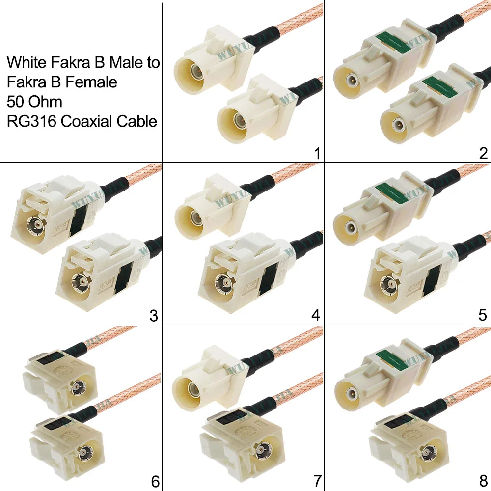 

White Fakra B Male to Fakra B Female Jack Connector 50 ohm RG316 Coaxial Cable Pigtail WIFI Router Antenna Extension Cord Jumper