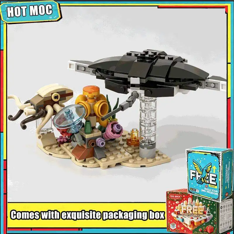 224 PCS MOC Ocean Manta Ray And Squid Building Blocks Model DIY Assembly Marine Life Creative Educational Toy Collection Gifts
