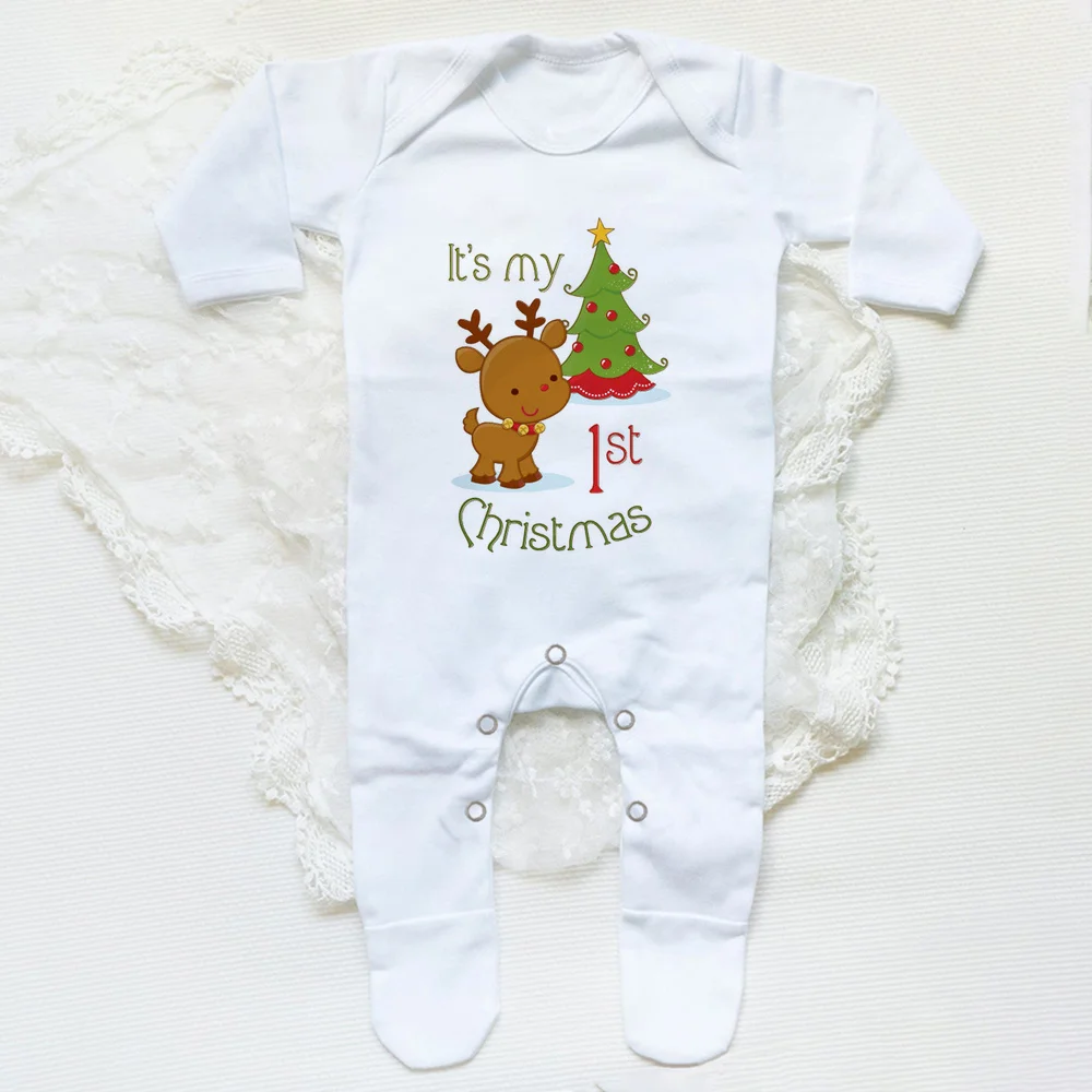 My 1st Christmas print Baby Babygrow Sleepsuit Bodysuit Newborn Coming Home Hospital Outfit Xmas Party Infant Long Sleeve Romper