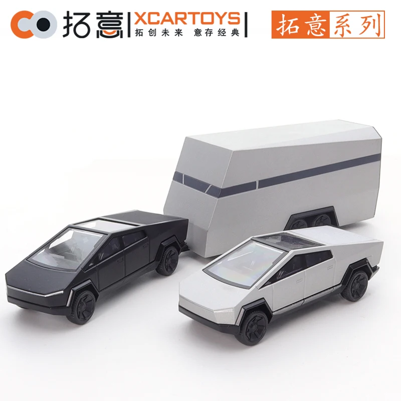 XCarToys 1/64 Tesla Cybertruck avec remorque, modèle réduit en alliage, jouet de collection, cadeau pour garçon 12 ans et plus, véhicules miniatures et jouets.