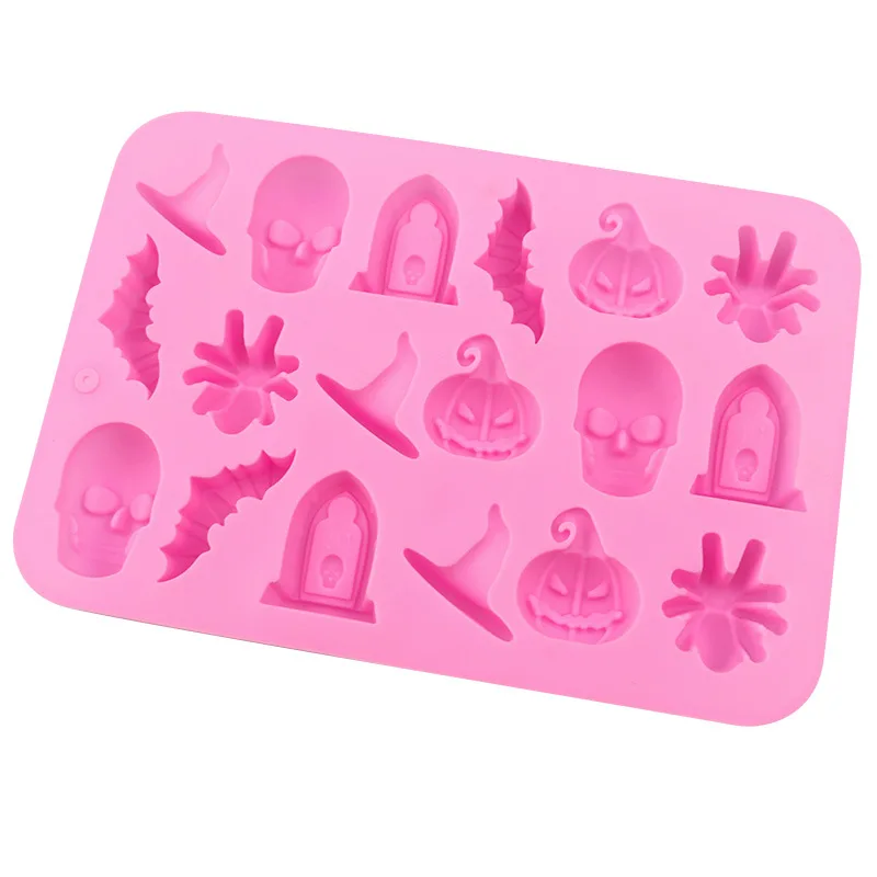 1Pc 18 Cavities Halloween Silicone Molds Ghost Pumpkin Bat Skull Witch Hat For DIY Halloween Chocolate Candy Baking Mold