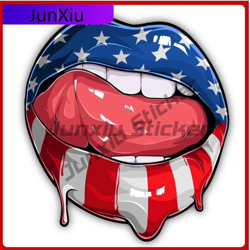 American Flag Licking Lips Vinyl Matte Sticker Anti Scratch Exterior Adult Humor Blue Collar Humor Decal Patriotic Truck Car Suv