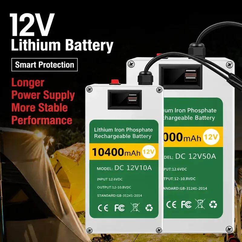 12V Rechargeable Lithium Battery Pack High Capacity for Fan UPS Speaker LED Light Security Camera Power Supply