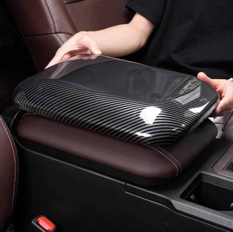 Car Armrest Box Protective Cover Fit for Toyota Prado LC250 2024-2025 Auto ABS Carbon Fiber Pattern Armrest Box Decorative Cover