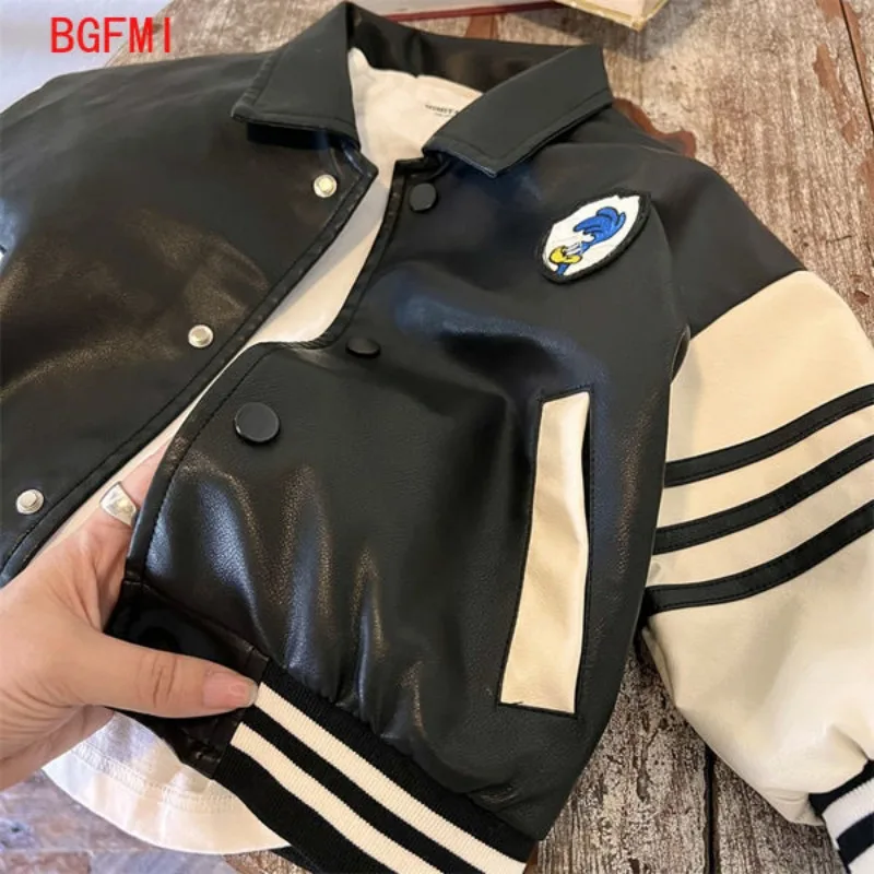 Boys Handsome Jacket Outerwear Spring Autumn New Korean Children\'s Vintage Zipper Pu Leather Clothes Fashion Baby Jackets Top