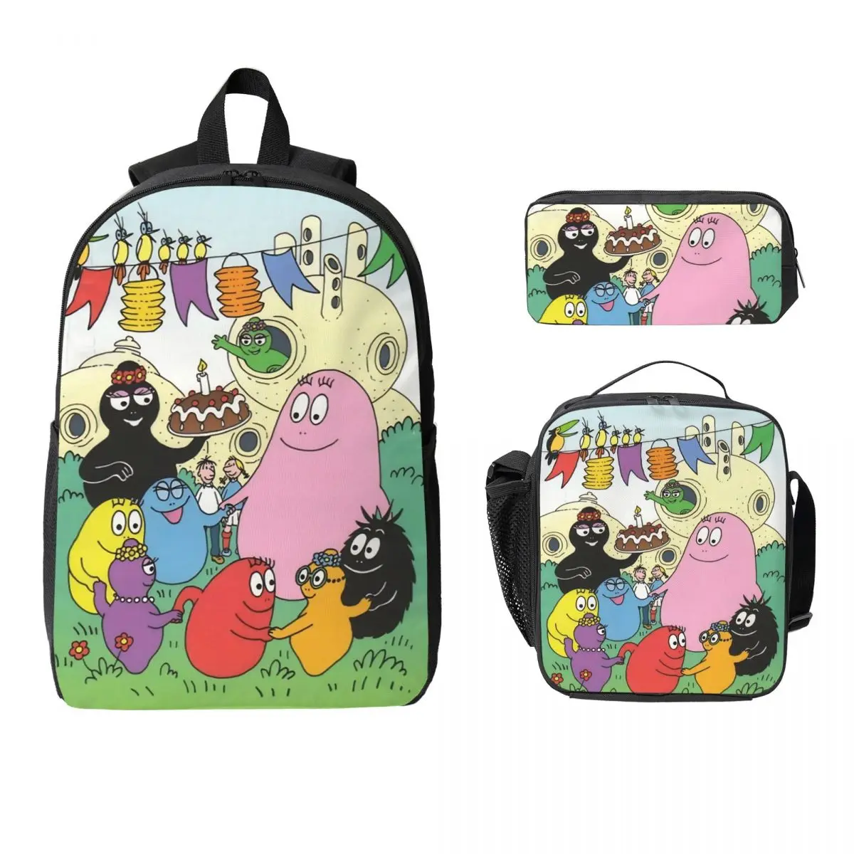 

3Pcs Kawaii Barbapapa School bags Set for Boy Girl Pen Bags Backpack Sets with Lunch Box For School Students Daypack