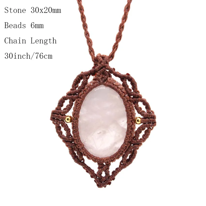 

Natural Rose Quartz Crystal Stone Pendant Handmade Thread Rope Wrapped Braided Macrame Collay Chain Necklace For Women Jewelry