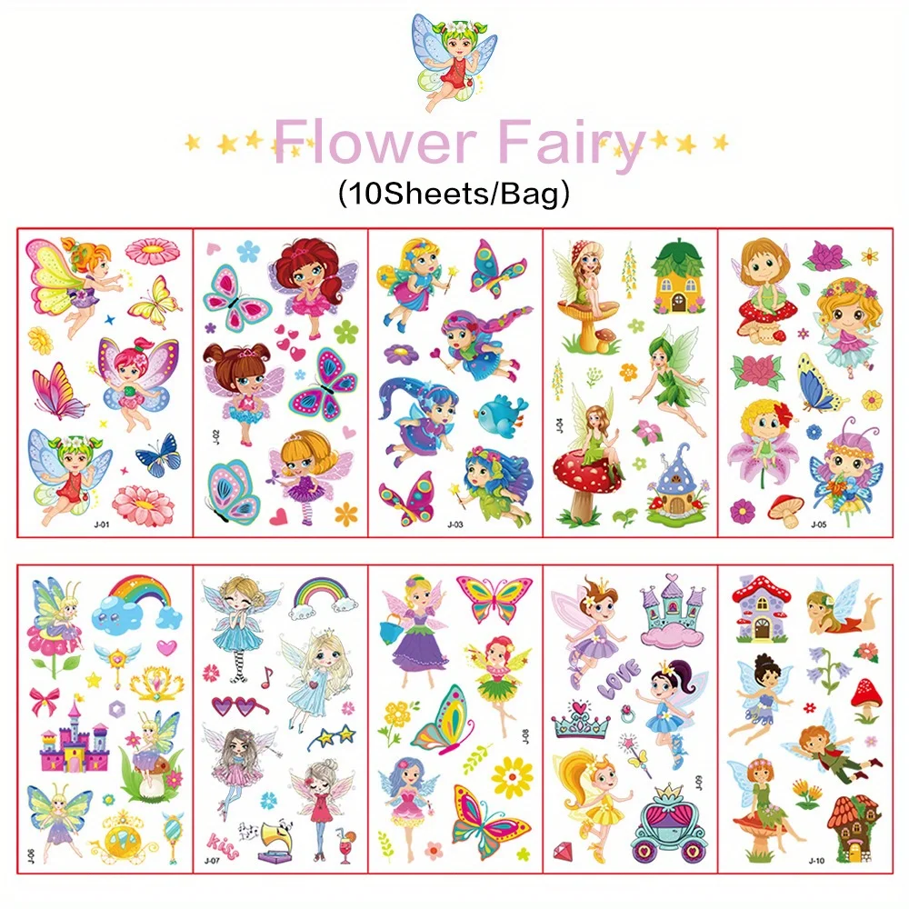 Fake Tattoos Temporary Tattoos Stickers Unicorn Mermaid Marine Animals Flower Fairy Pirate for Kids Birthday Party Supplies