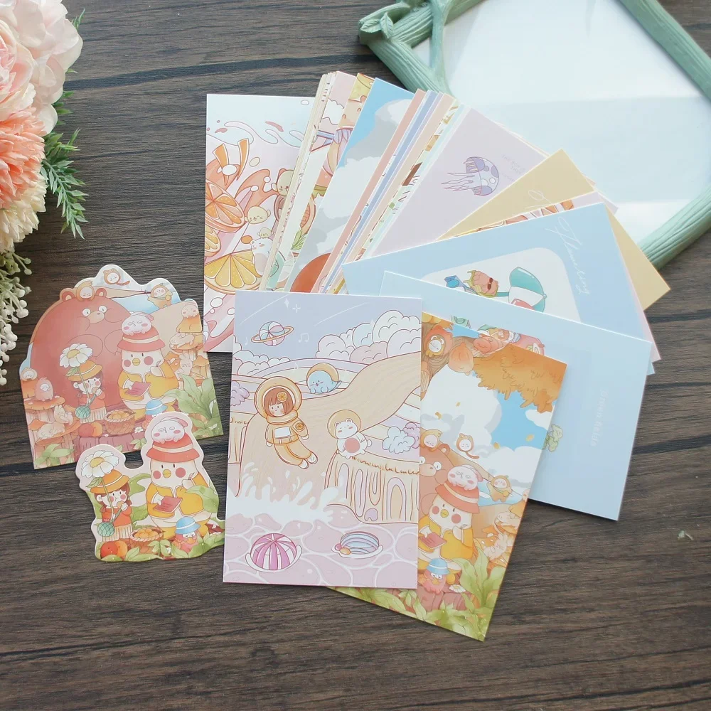 

15pcs Orange Color Theme Girl Forest Adventure Design Post Card Greeting Cards Gift Card Party Invitation Scrapbooking Use