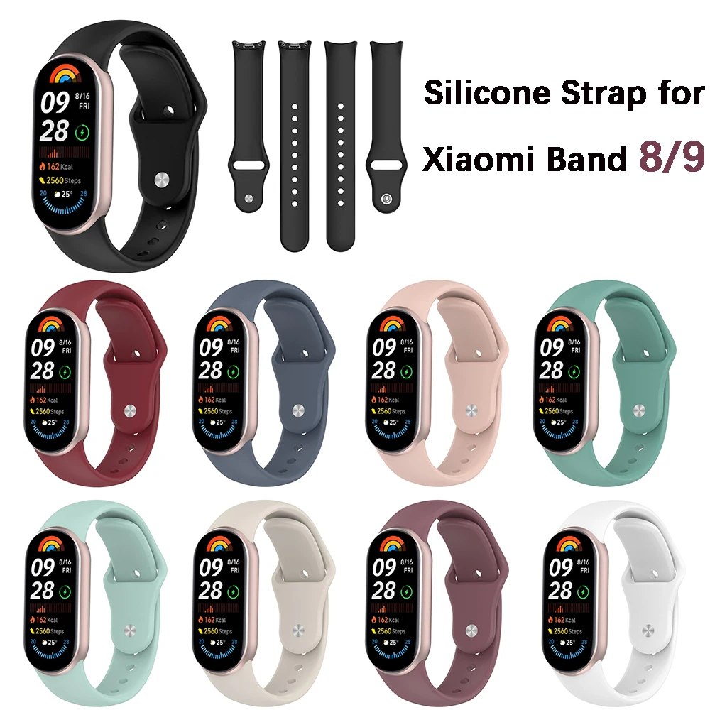 Correia de substituição de silicone de cor sólida para xiaomi banda 8/9 fivela reversa durável confortável lazer esportes pulseira acessório
