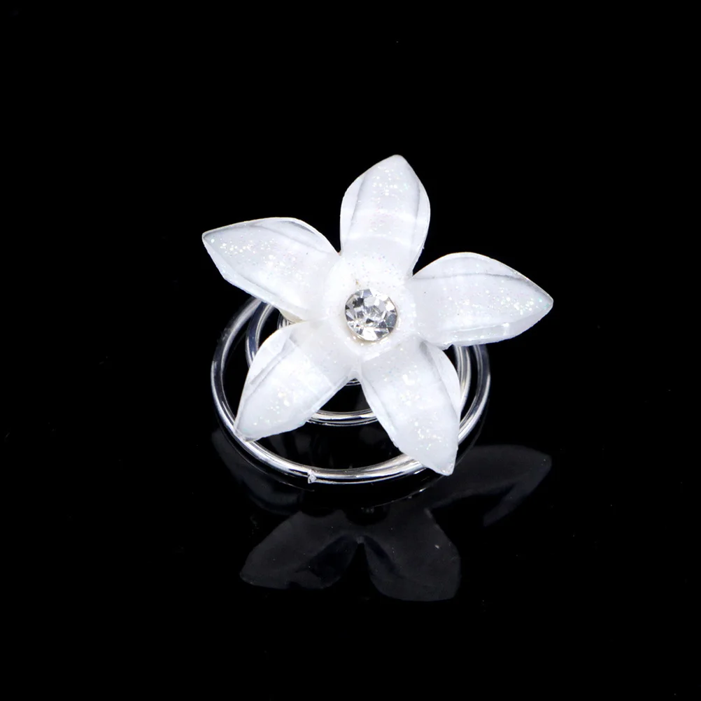 

12 шт., заколка для волос с цветком и стразами, спиральная заколка для волос, элегантные свадебные украшения для свадебной вечеринки, выпускного вечера, булочка, коса, прическа, белый цвет