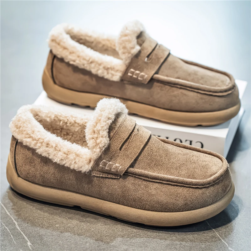 في الهواء الطلق حذاء رجالي مع الفراء الشتاء أفخم الدافئة حذاء كاجوال أحذية قيادة مريحة الانزلاق على منخفضة أعلى أحذية الثلوج الشقق الأخفاف