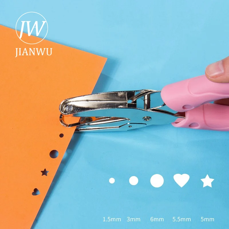 

JIANWU Love Round Shape Hand-held Labor-saving Metal Single Hole Punch Student Notebook Punch Machine Office Binding Supplies