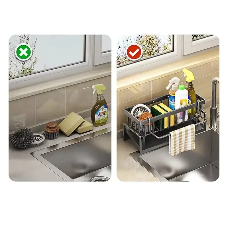 Sink drain rack non-stainless steel sponge rack faucet storage soap rack towel rack shelf storage rack kitchen accessories image 3