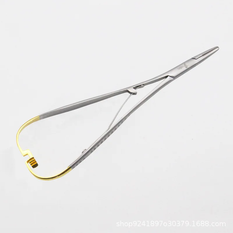 

Stainless Steel Carbide Gold Handle Inlaid Holder Locking Handheld Tweezer Surgical Forceps Needle