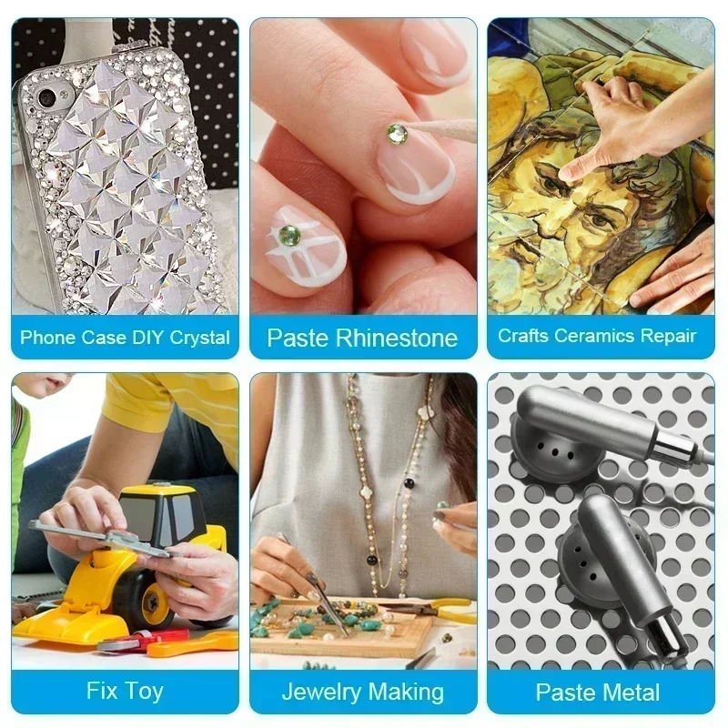 Pegamento E6000 para manualidades, herramienta de diamantes de imitación de cristal, agujas, adhesivo epoxi fuerte, fijación por calor, herramienta de joyería, pegamento para manualidades de ropa y joyería