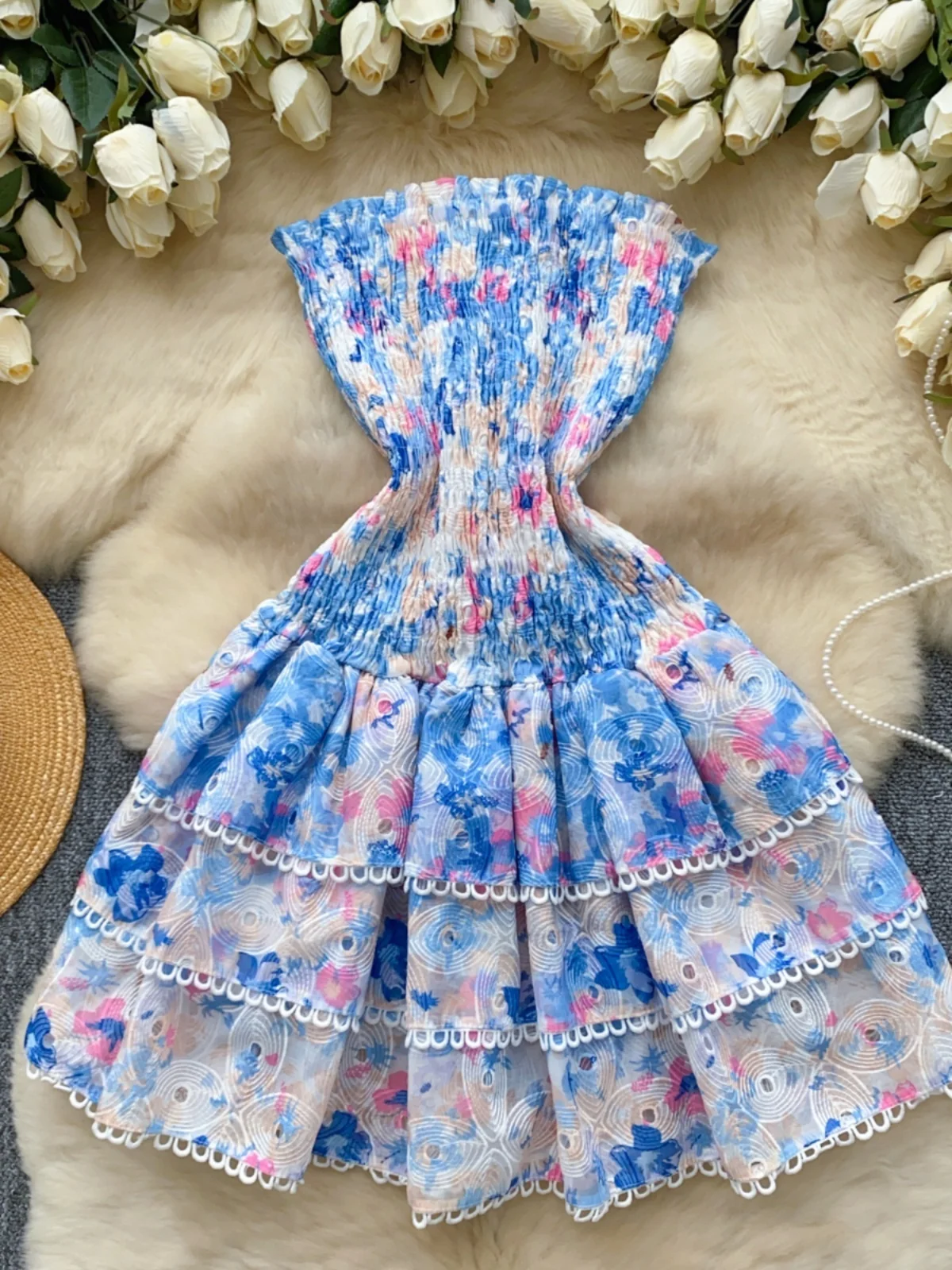 Summer Women Dress Floral Print Halter Ruffles Cake Chest Wrap Corset Party Dresses Lady Flower Mini Short Vestidos