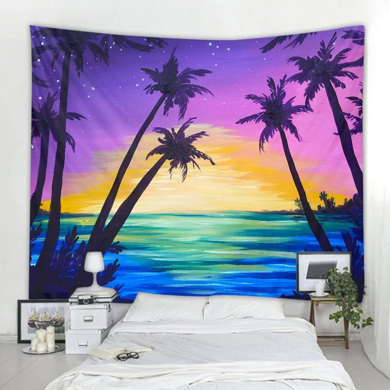 Tropical Plants Tapestry,Seascape Palm Trees Wall Tapestry Hawaiian Scenery Tapestries Aesthetic for Adults Girls Men Bedroom
