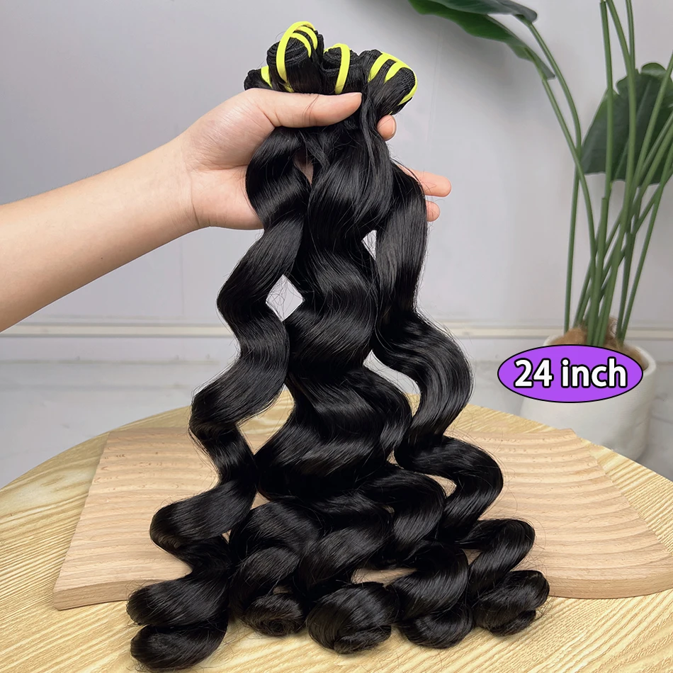 Fasci di capelli umani al 100% con onda sciolta doppia disegnata Estensioni del tessuto dei capelli vietnamiti di colore nero naturale vergine grezzo a doppia trama